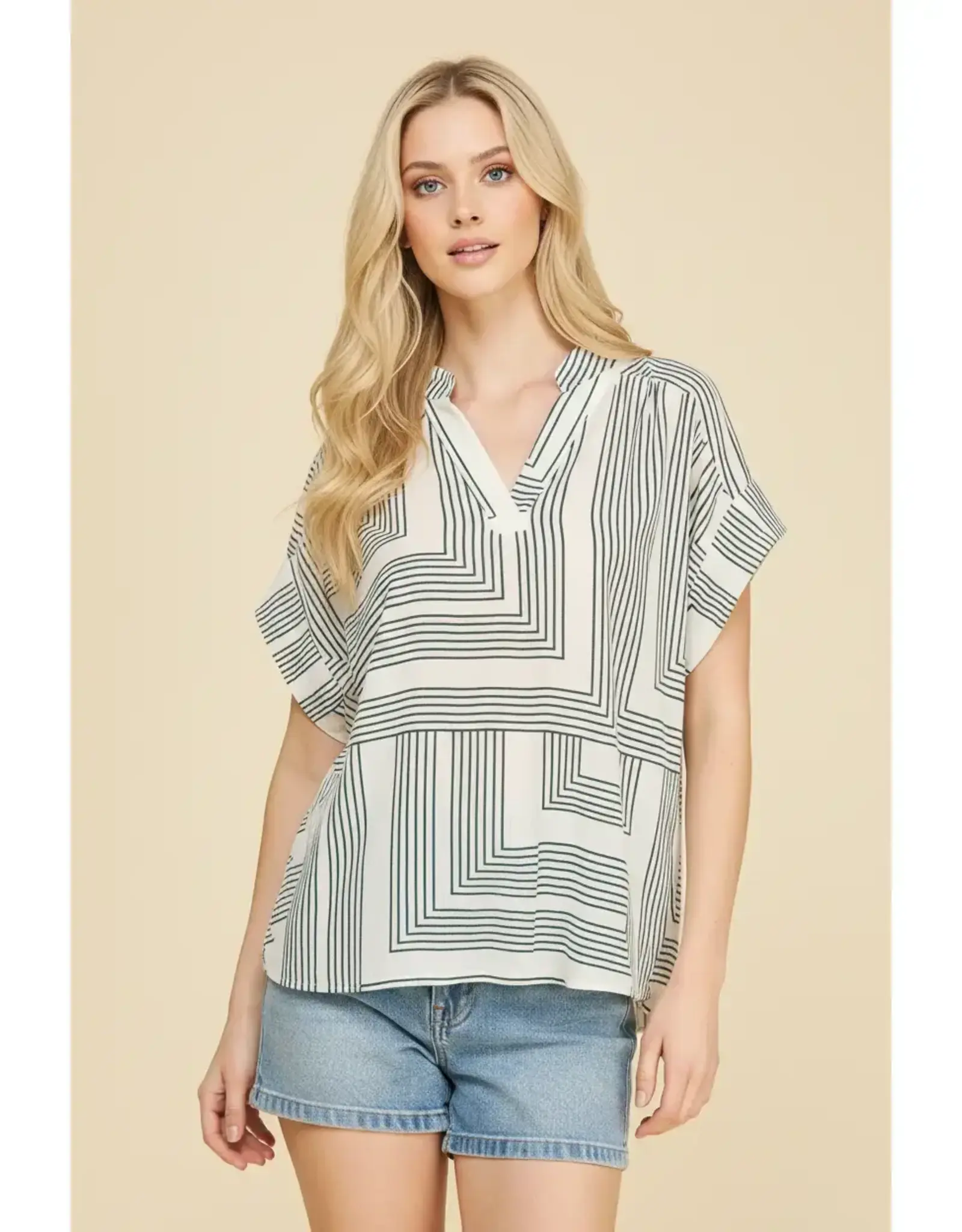 GEOMETRIC VNECK BLOUSE