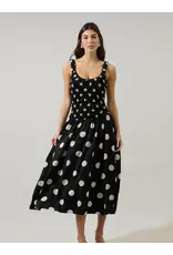 EMERSON DOT RUCHED MIDI DRESS