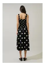 EMERSON DOT RUCHED MIDI DRESS