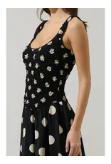 EMERSON DOT RUCHED MIDI DRESS