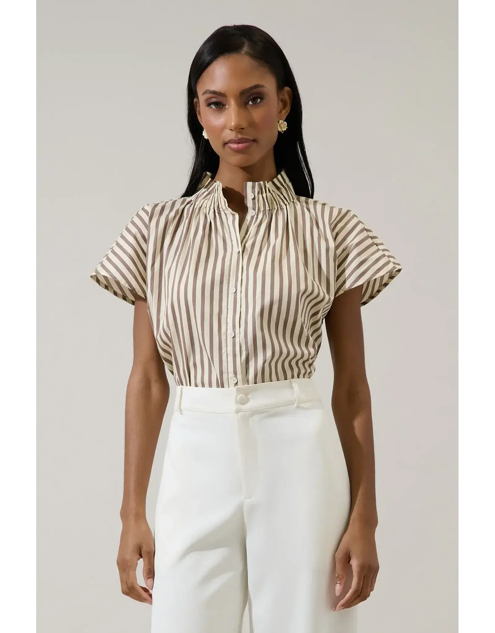 PAIGE STRIPED BUTTON UP TOP