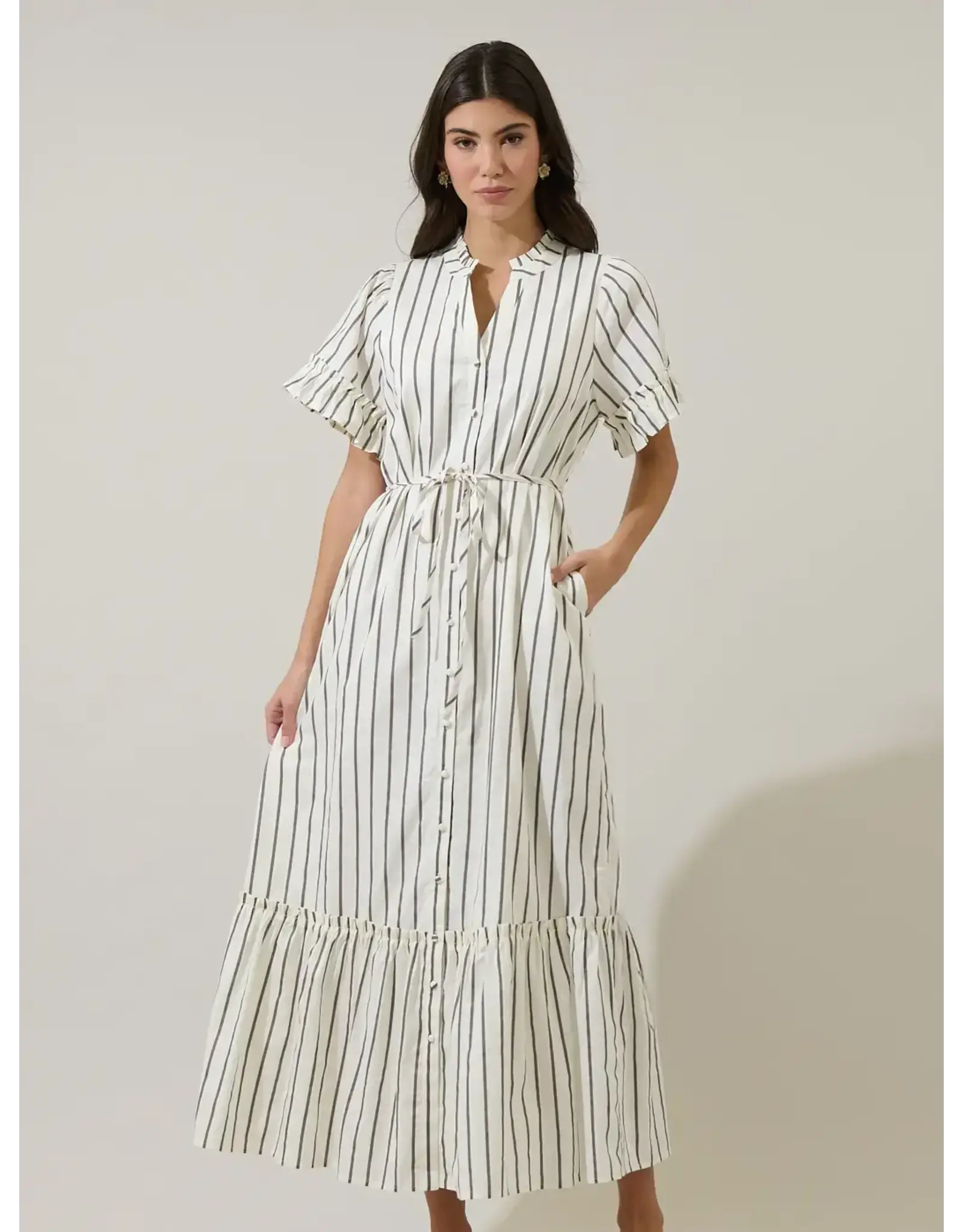 ALIYA STRIPED BUTTON UP MIDI DRESS