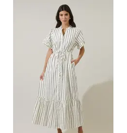 ALIYA STRIPED BUTTON UP MIDI DRESS