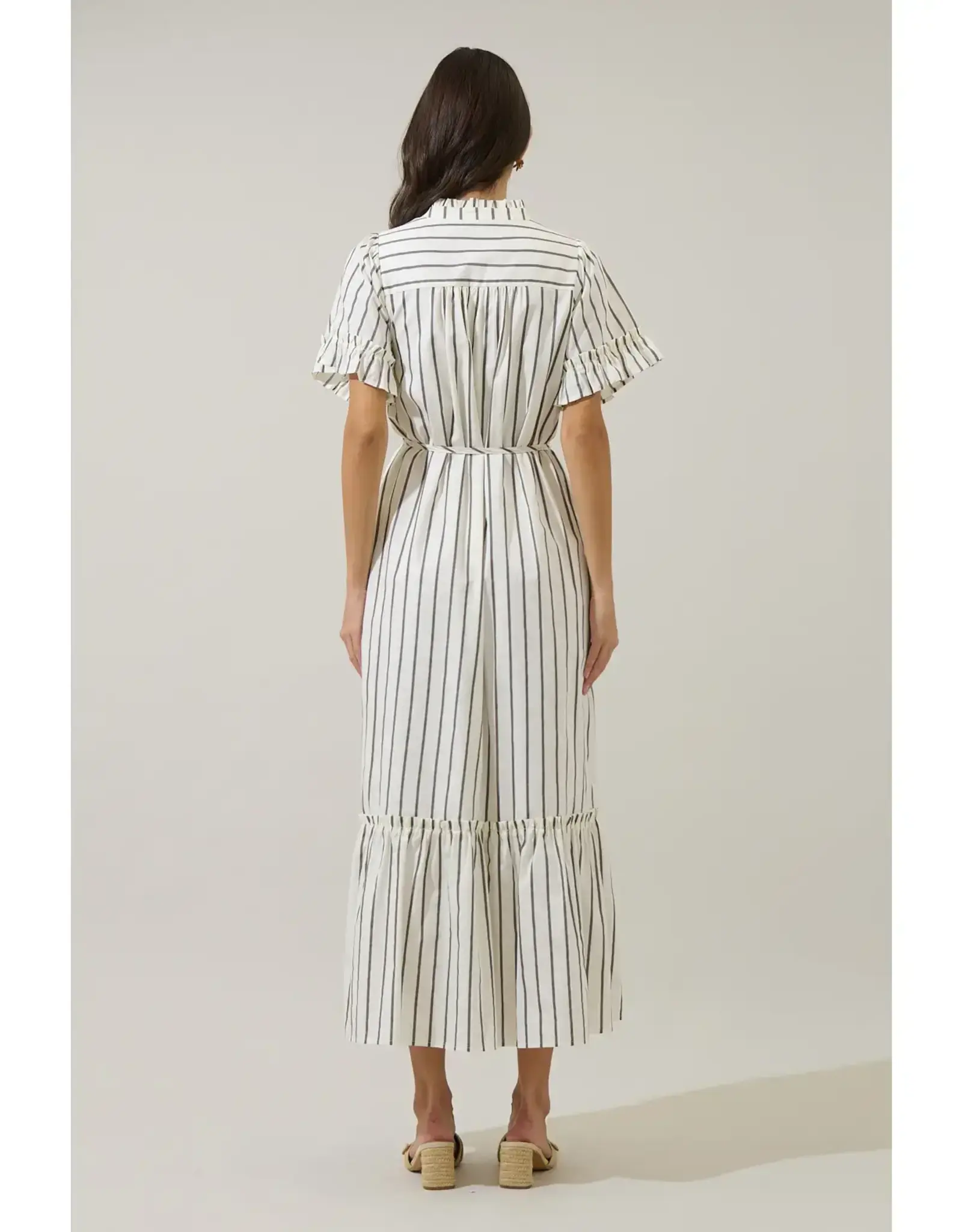 ALIYA STRIPED BUTTON UP MIDI DRESS