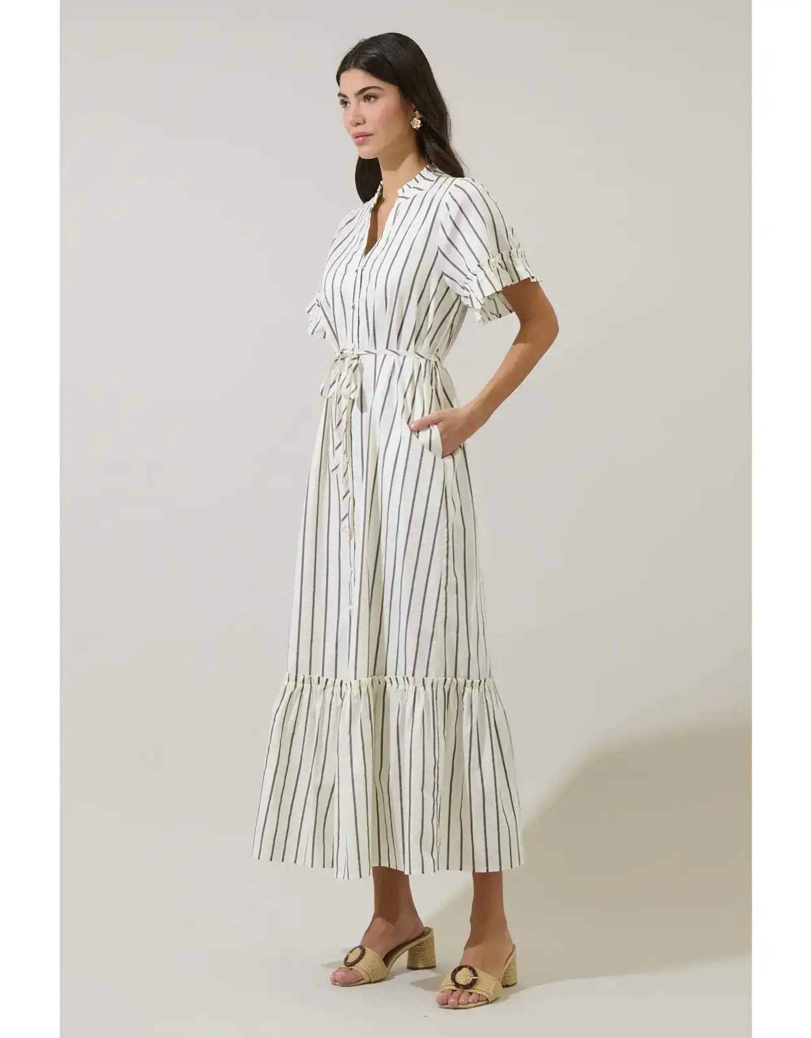 ALIYA STRIPED BUTTON UP MIDI DRESS