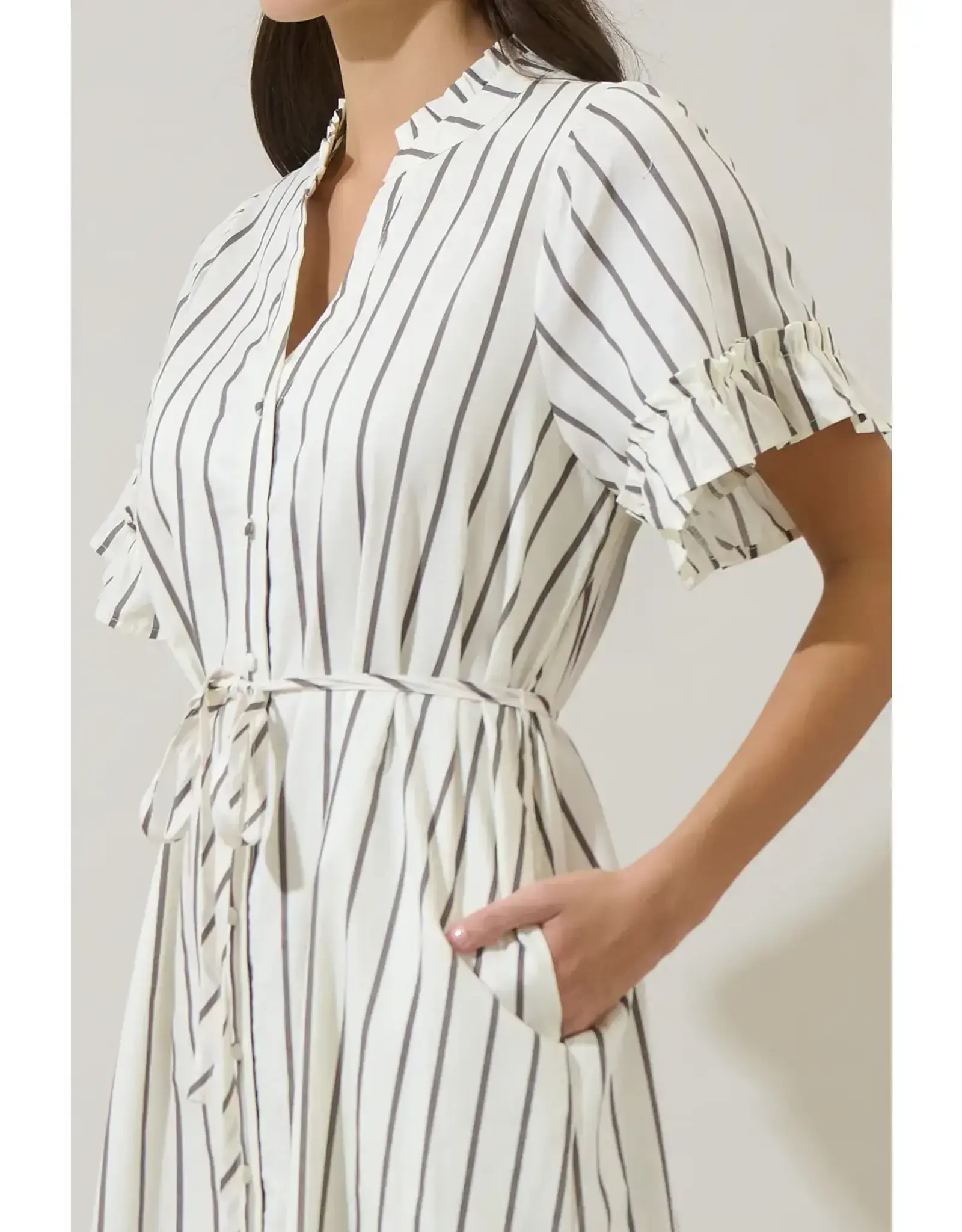 ALIYA STRIPED BUTTON UP MIDI DRESS