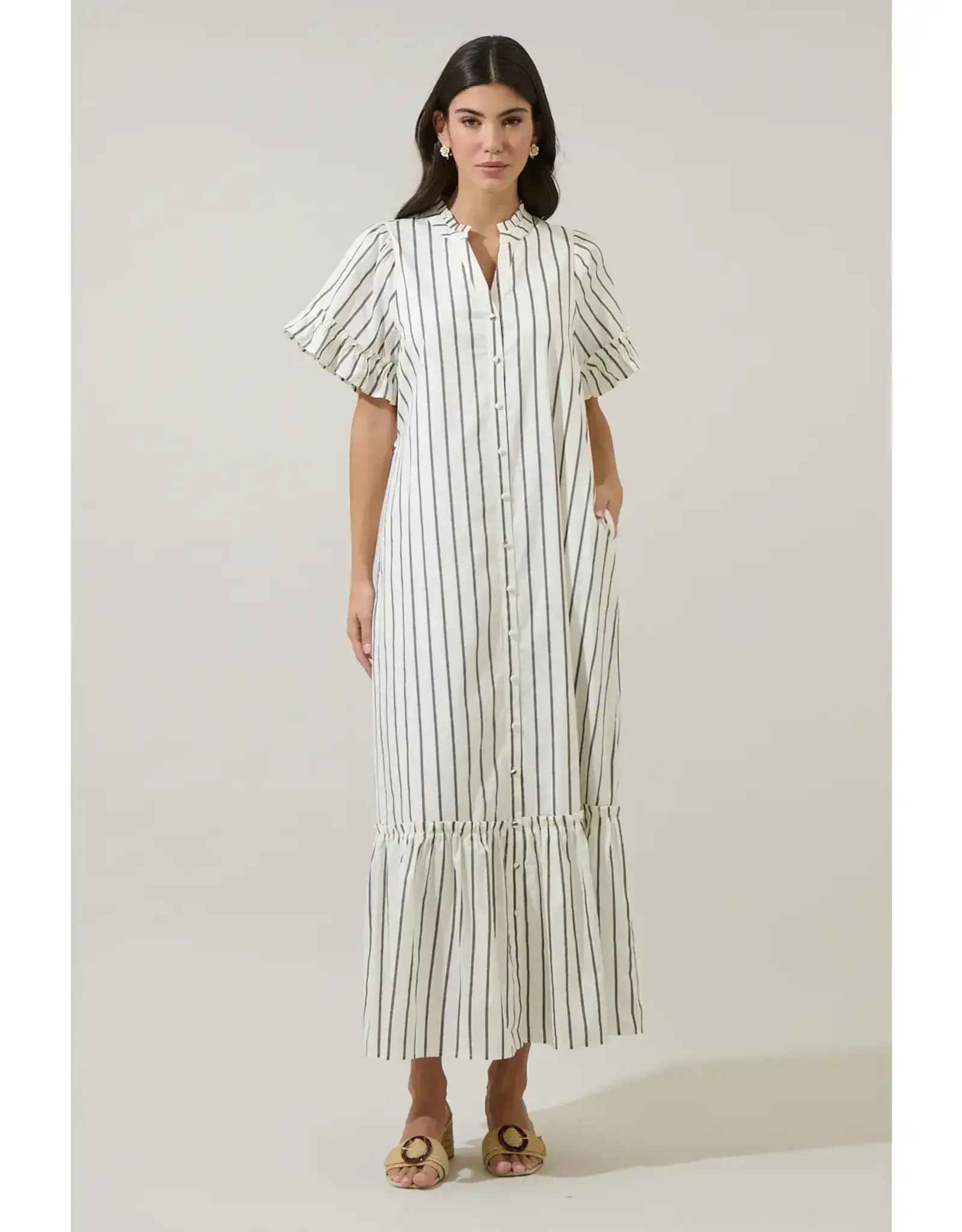 ALIYA STRIPED BUTTON UP MIDI DRESS