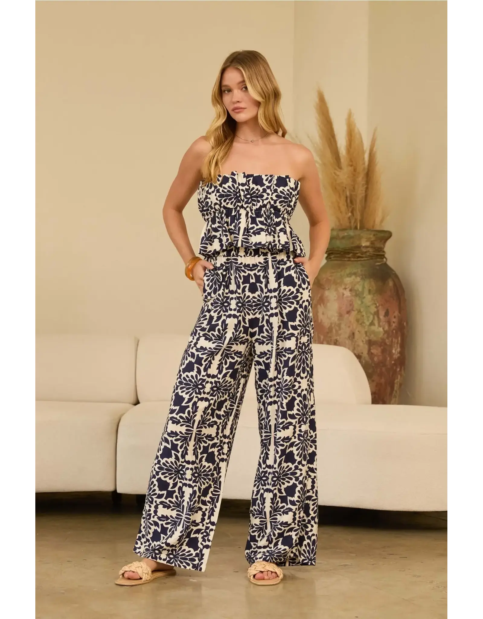 PRINTED STRAPLESS ROMPER