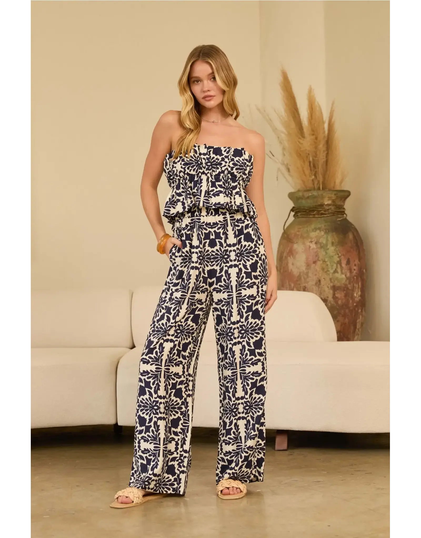 PRINTED STRAPLESS ROMPER