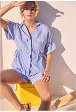 CHAMBRAY CINCHED WAIST BLOUSE