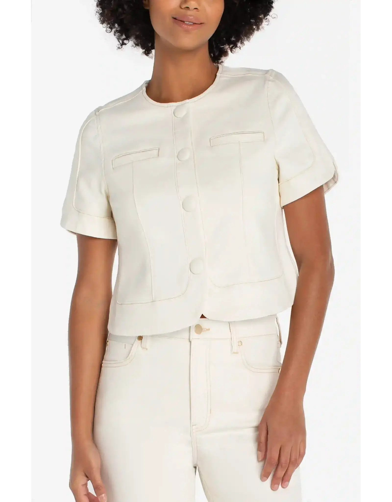 LIVERPOOL SSLV BUTTON JEAN TOP