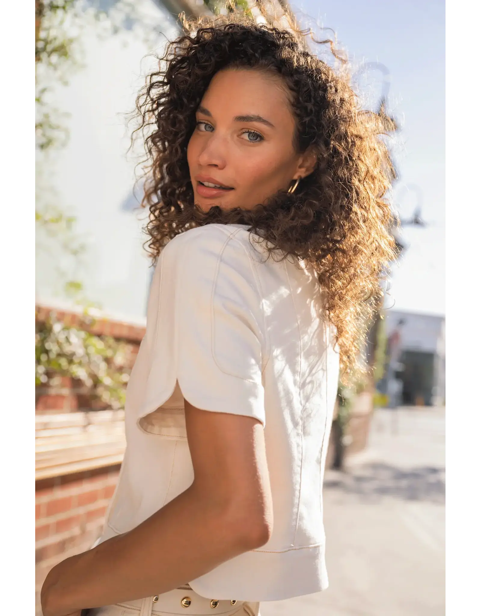 LIVERPOOL SSLV BUTTON JEAN TOP