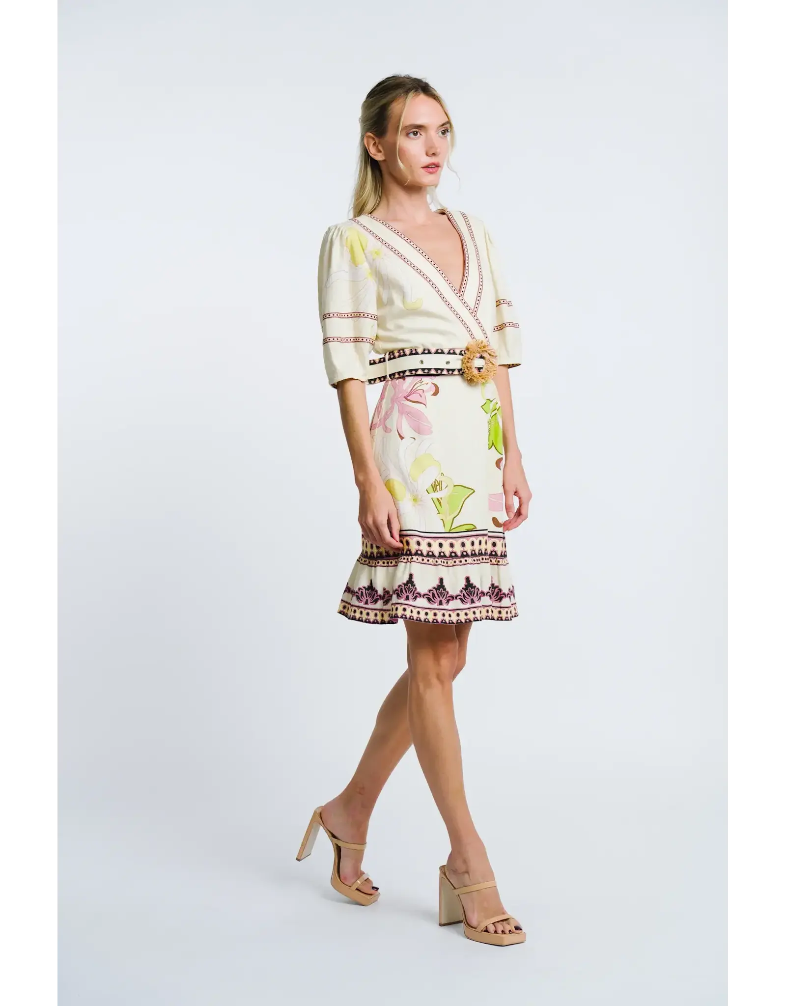 FLORAL PRINTED BELTED MINI