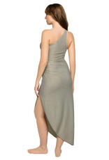 STRIPED LUREX RIBBED ONE SHOULDER DRESS