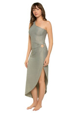 STRIPED LUREX RIBBED ONE SHOULDER DRESS