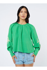 EMBROIDERED LSLV PALM BLOUSE