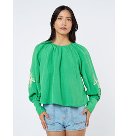 EMBROIDERED LSLV PALM BLOUSE