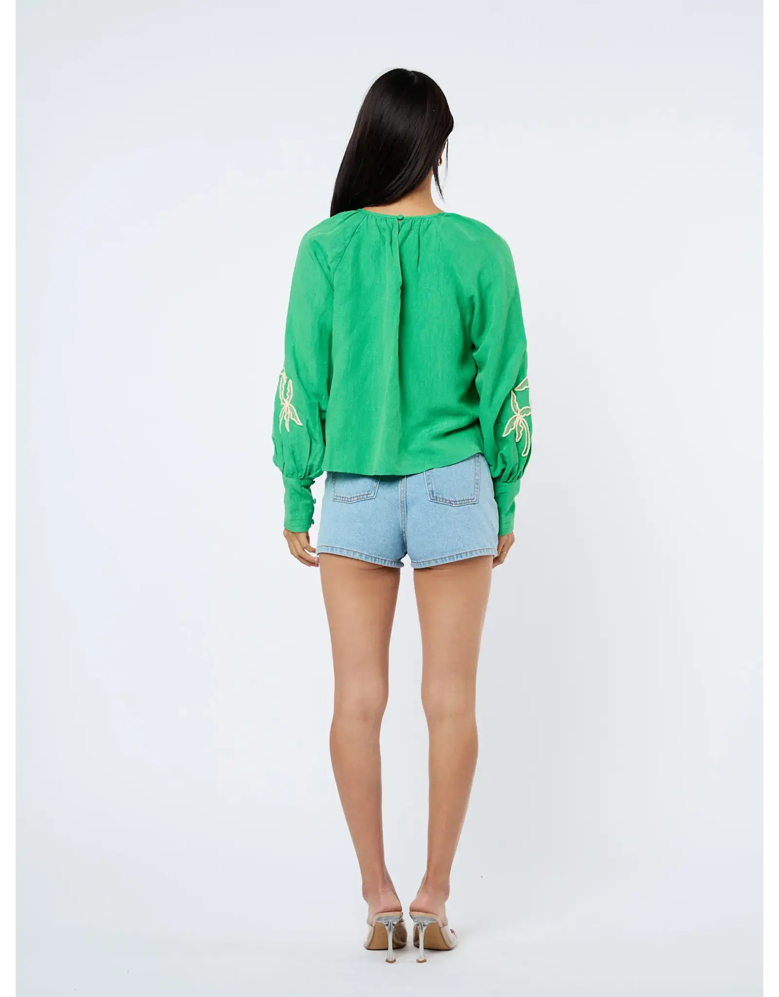 EMBROIDERED LSLV PALM BLOUSE