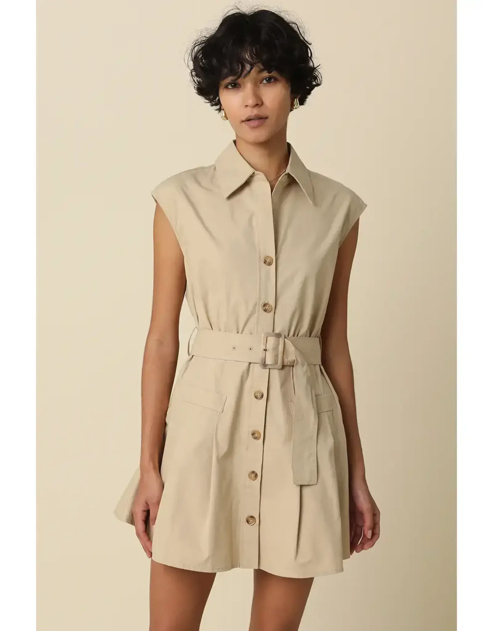 DONNA BELTED SLVLESS SHIRT DRESS