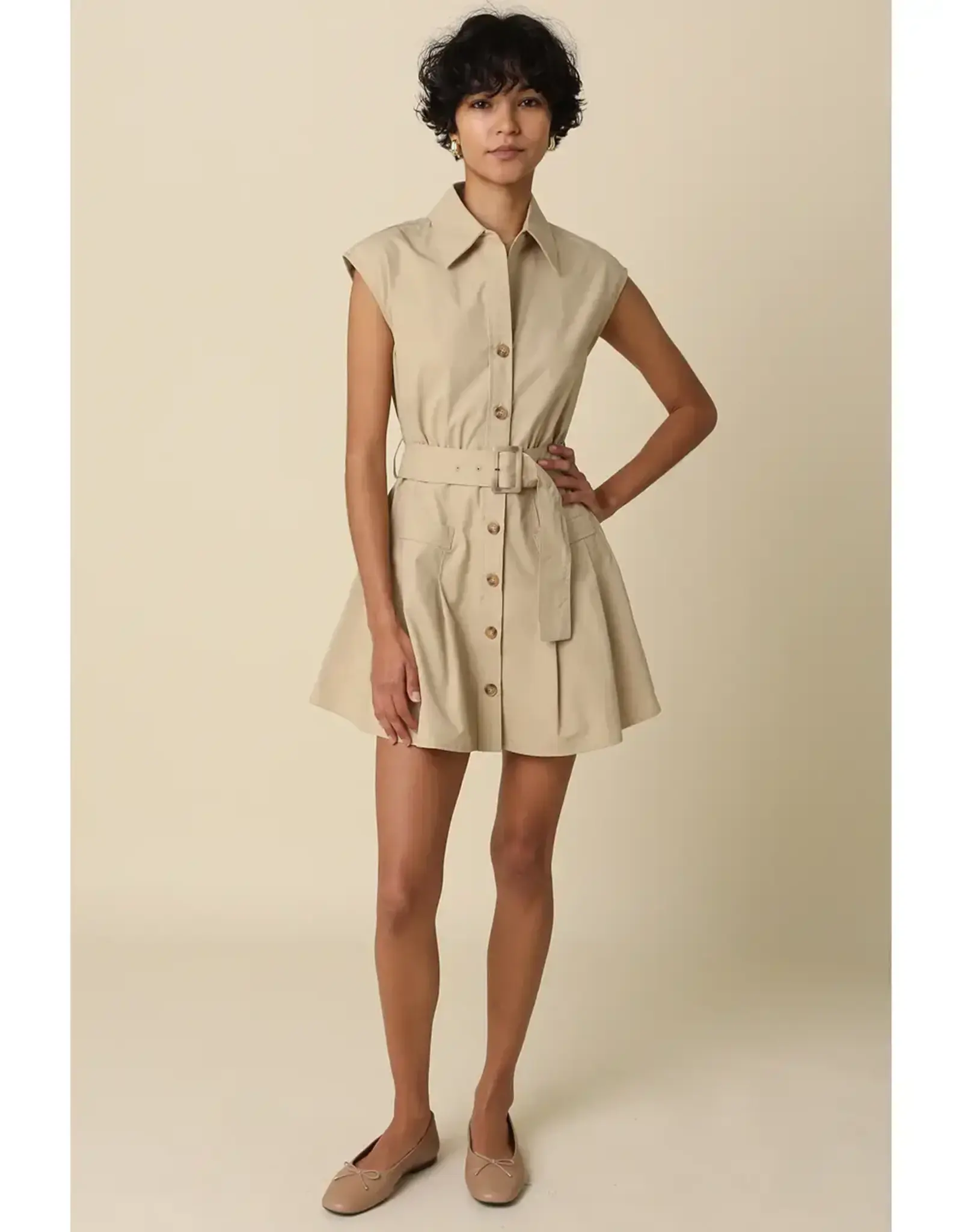 DONNA BELTED SLVLESS SHIRT DRESS