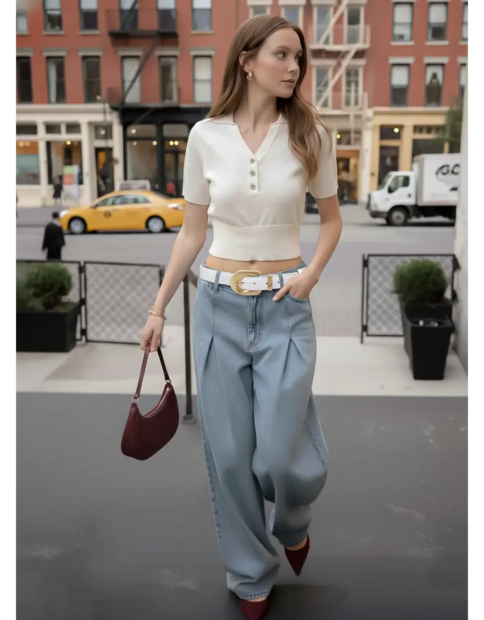 CROCO BELT W/GOLD WAVY BUCKLE