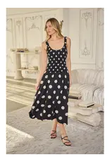 EMERSON DOT RUCHED MIDI DRESS