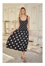 EMERSON DOT RUCHED MIDI DRESS