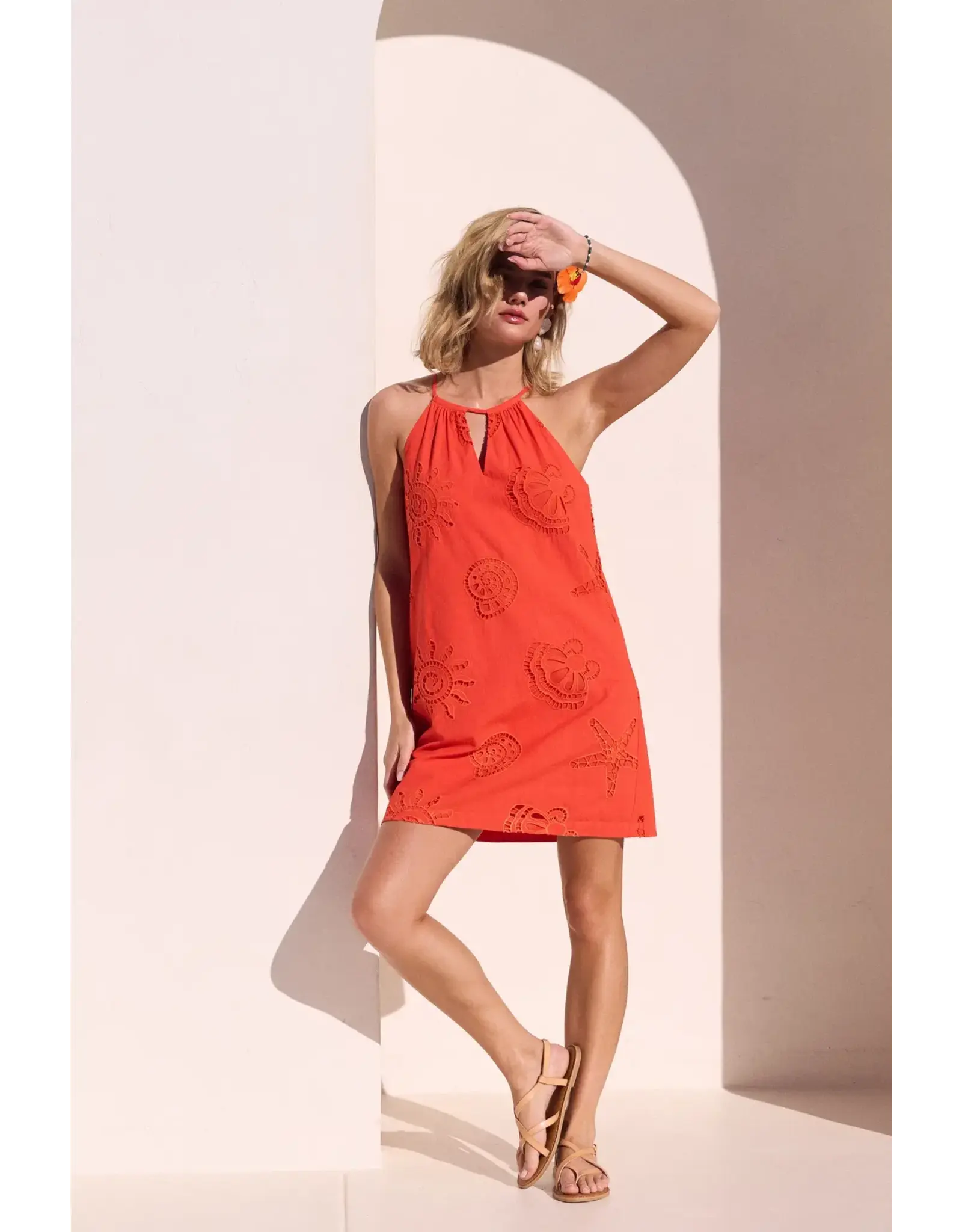 EYELET LACE HALTER MINI