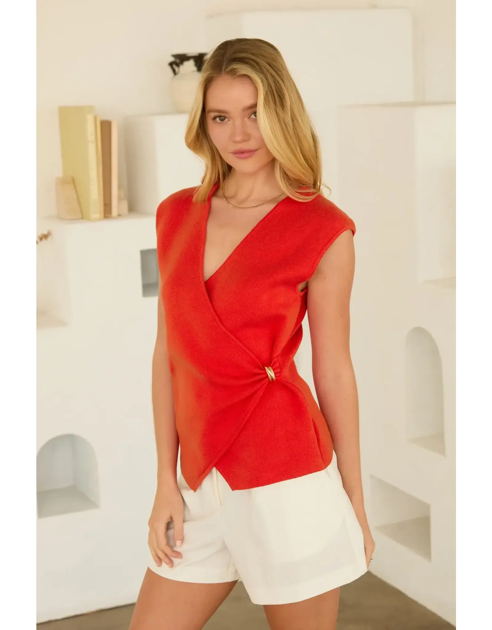 SLVLESS WRAP KNIT TOP