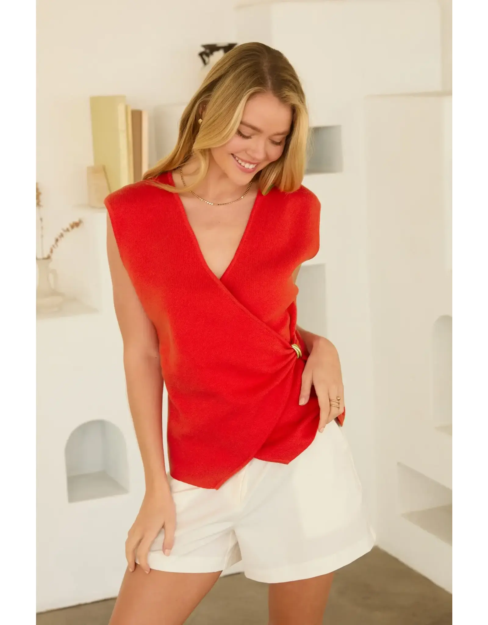 SLVLESS WRAP KNIT TOP