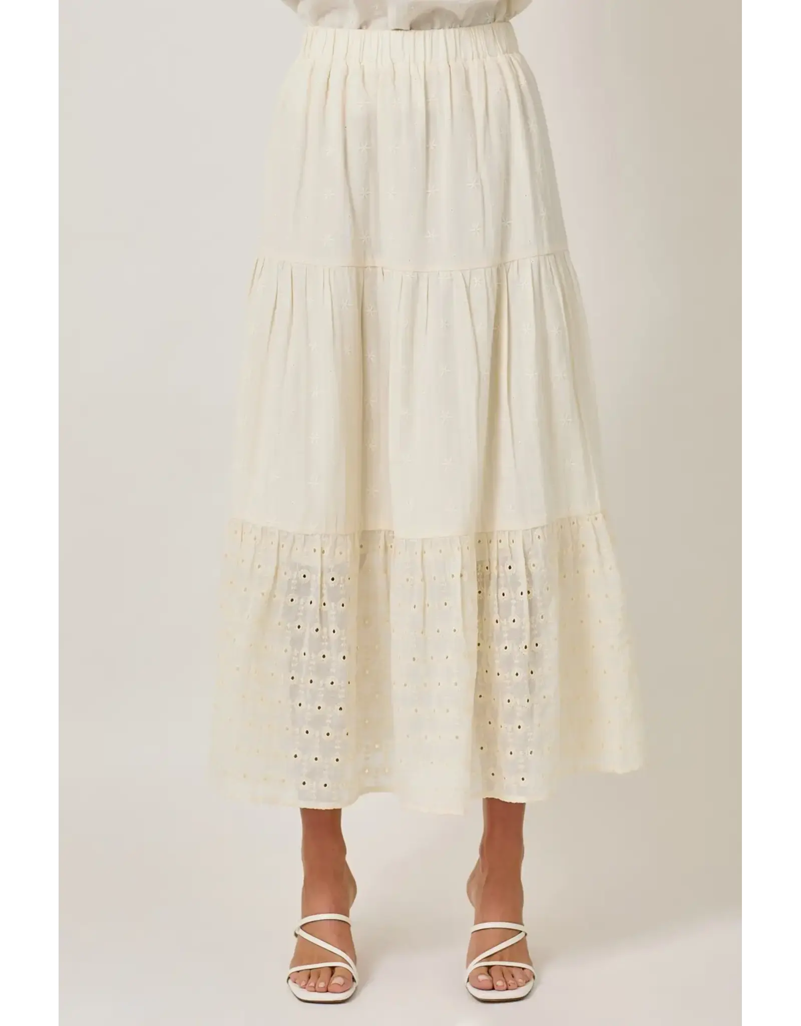 MYSTREE EMBROIDERED EYELET TIERED SKIRT