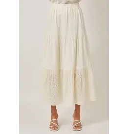 MYSTREE EMBROIDERED EYELET TIERED SKIRT