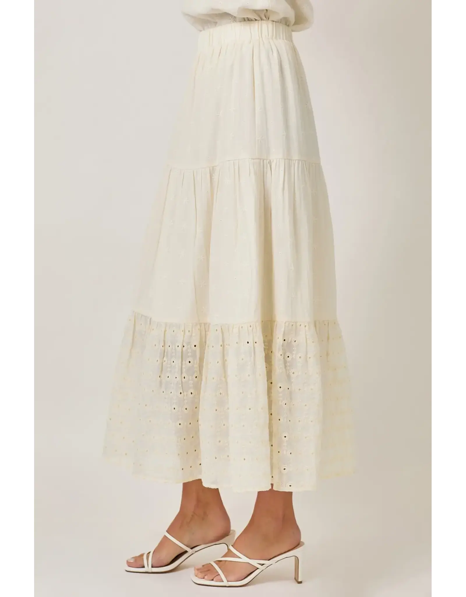 MYSTREE EMBROIDERED EYELET TIERED SKIRT