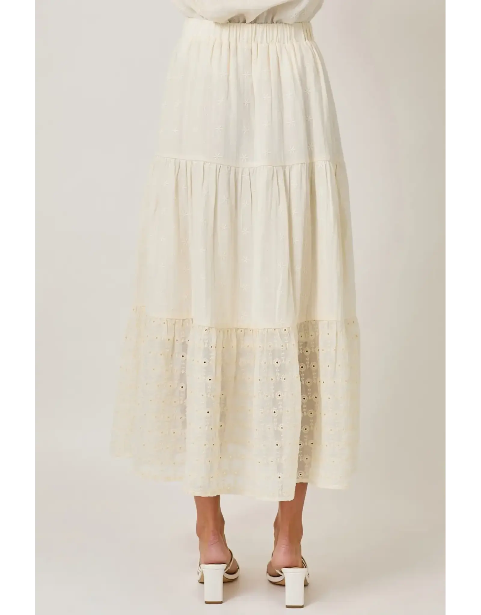 MYSTREE EMBROIDERED EYELET TIERED SKIRT