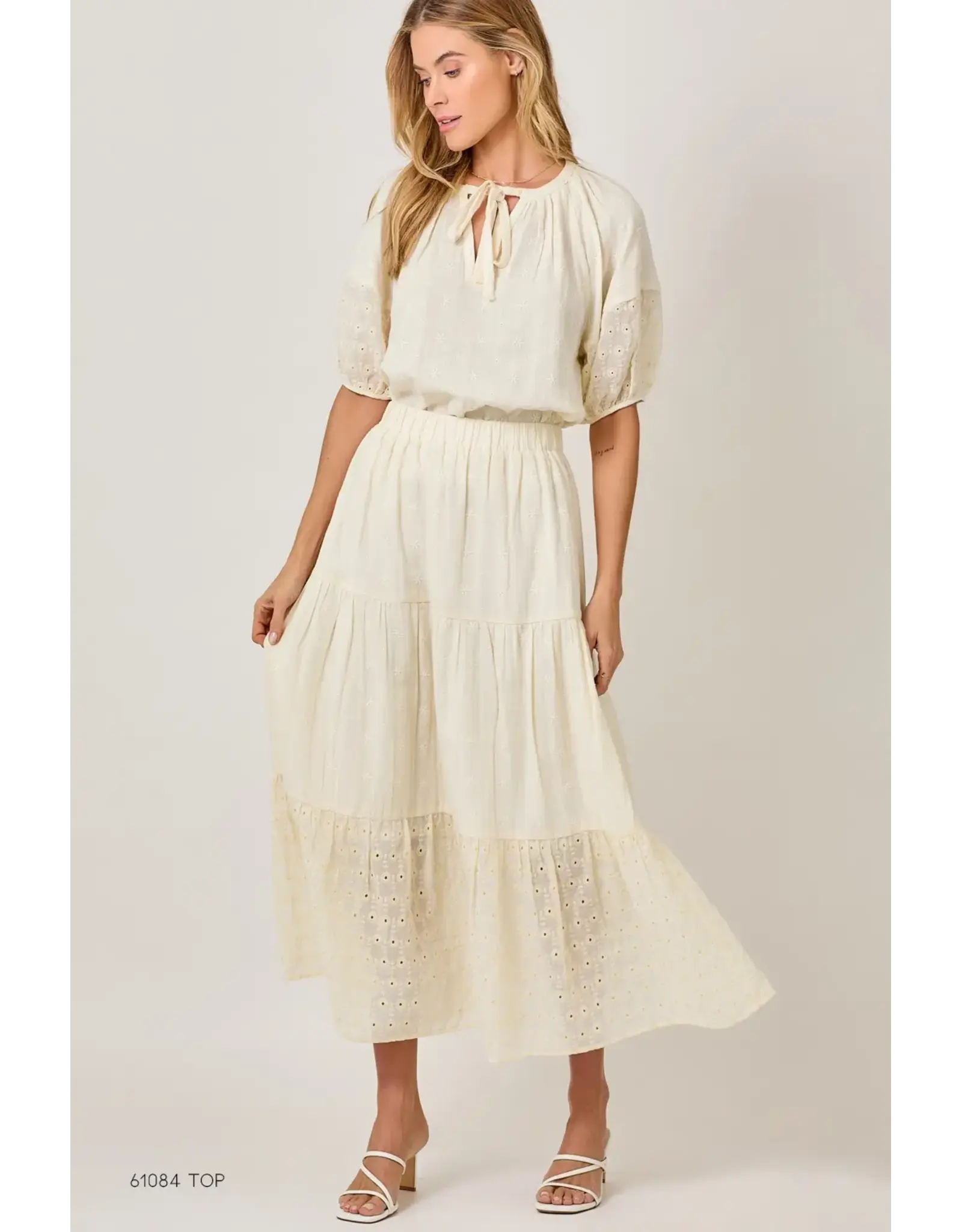 MYSTREE EMBROIDERED EYELET TIERED SKIRT