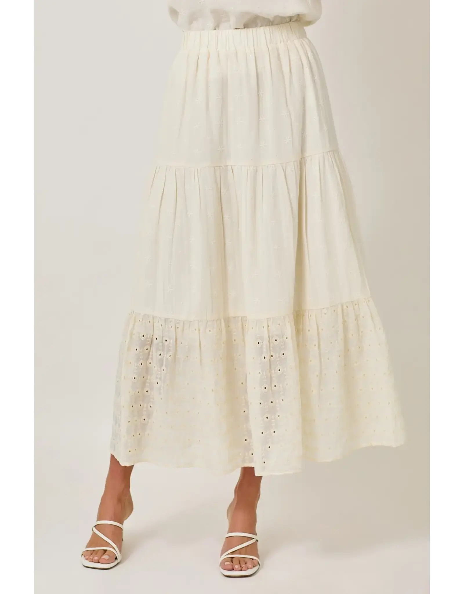 MYSTREE EMBROIDERED EYELET TIERED SKIRT