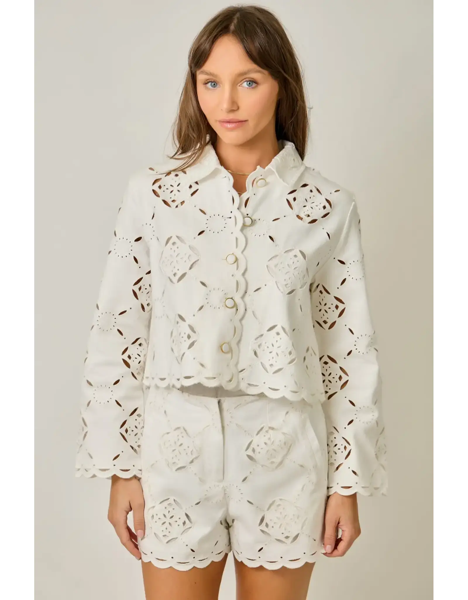 MYSTREE SCALLOP HEM EYELET JACKET