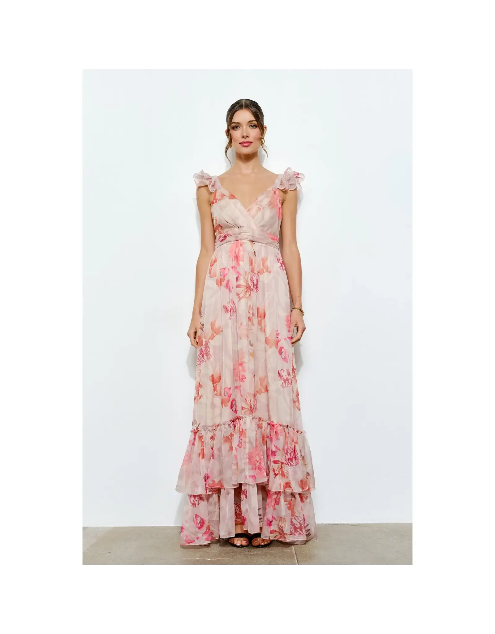 INA PEACH FLORAL SLVLESS MAXI