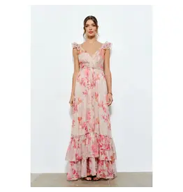 INA PEACH FLORAL SLVLESS MAXI