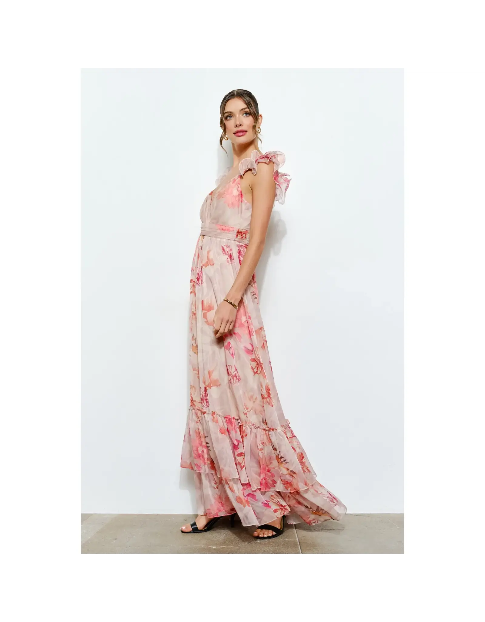 INA PEACH FLORAL SLVLESS MAXI