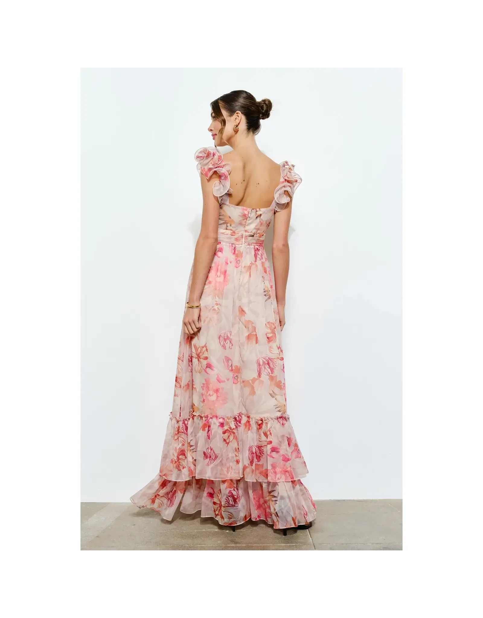 INA PEACH FLORAL SLVLESS MAXI