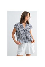 FUN2FUN WIDE SHOULDER LAPEL PRINT TOP