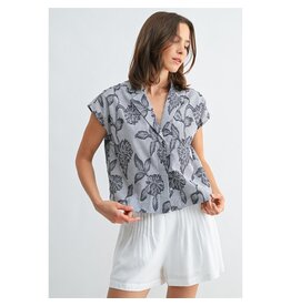 FUN2FUN WIDE SHOULDER LAPEL PRINT TOP