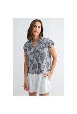 FUN2FUN WIDE SHOULDER LAPEL PRINT TOP