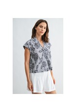 FUN2FUN WIDE SHOULDER LAPEL PRINT TOP