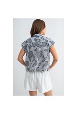 FUN2FUN WIDE SHOULDER LAPEL PRINT TOP