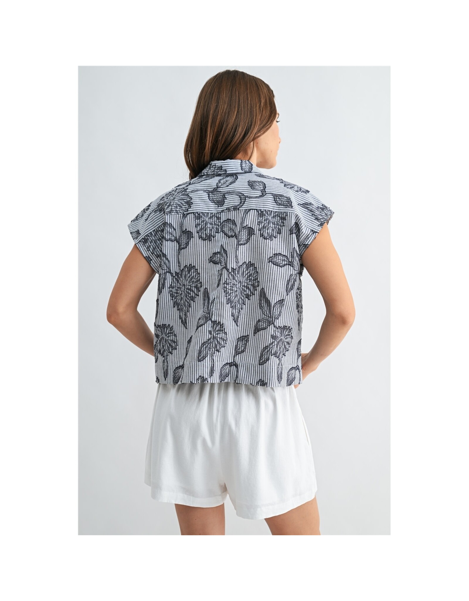 FUN2FUN WIDE SHOULDER LAPEL PRINT TOP