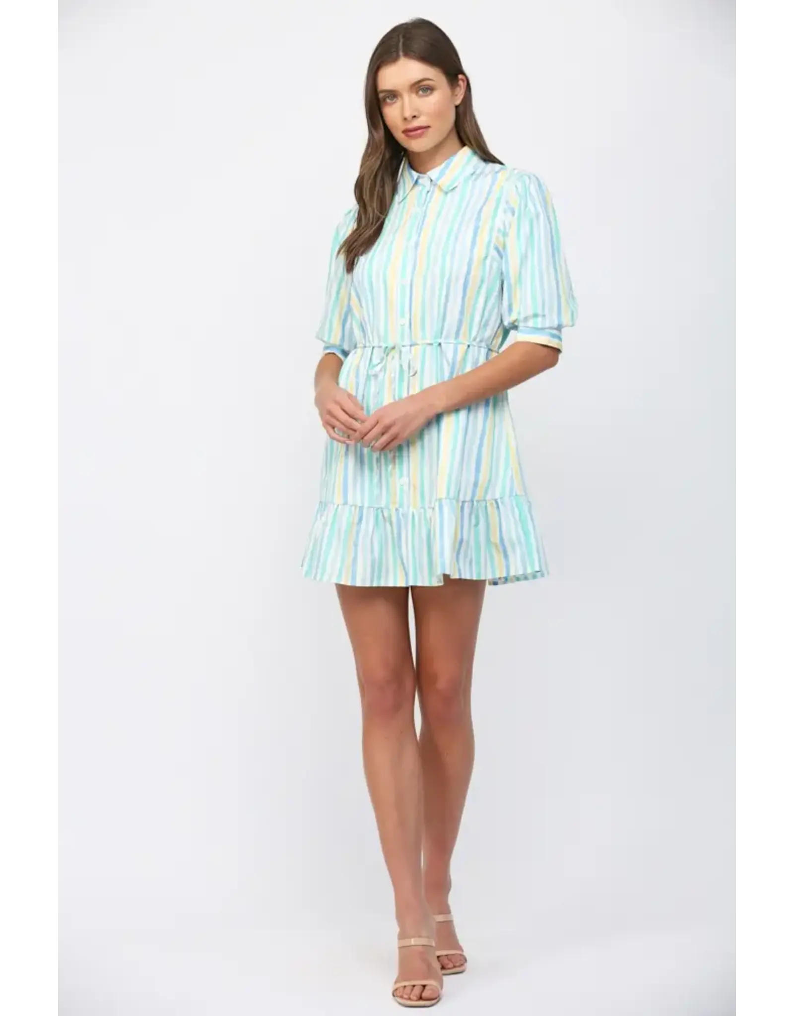 WATERCOLOR STRIPE PRINT MINI DRESS