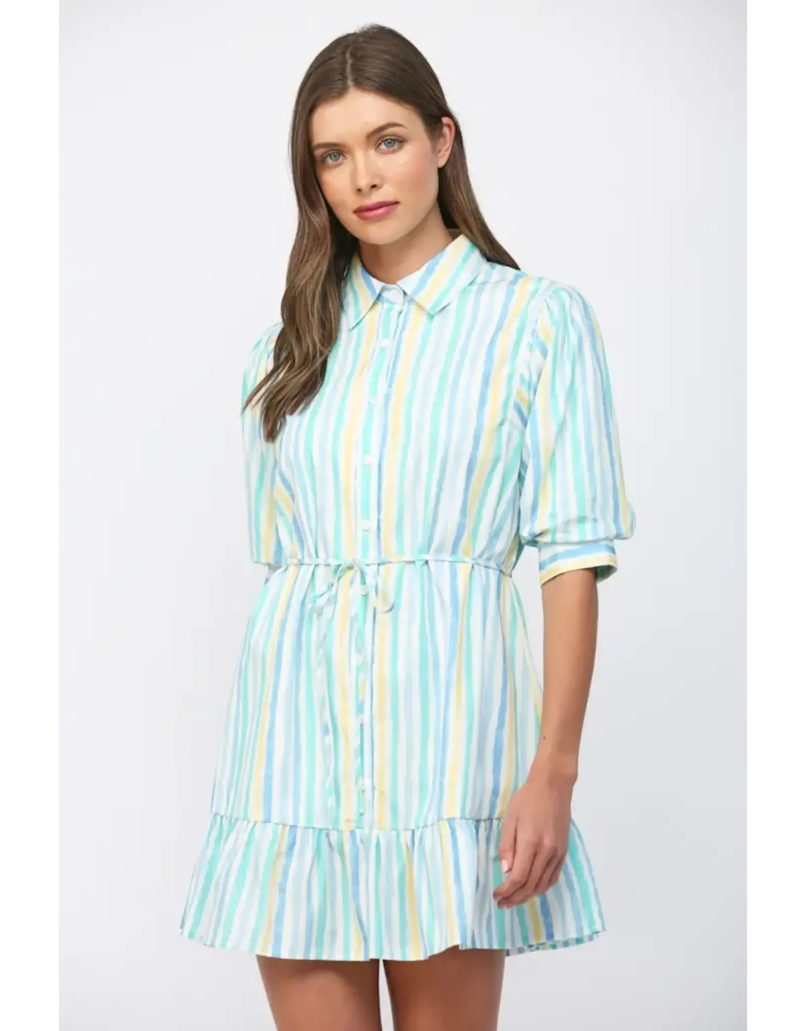 WATERCOLOR STRIPE PRINT MINI DRESS