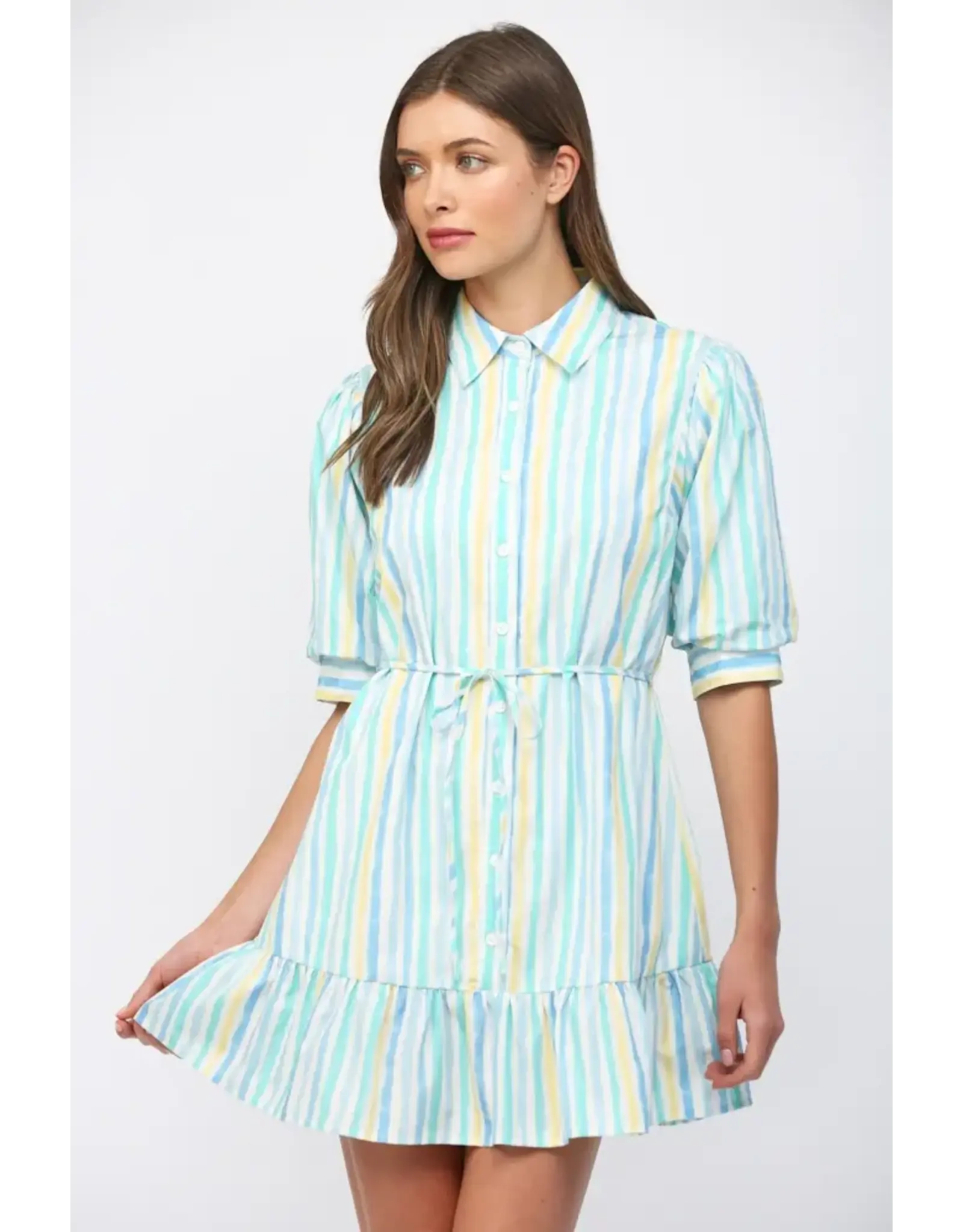 WATERCOLOR STRIPE PRINT MINI DRESS